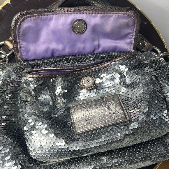 Coach Poppy H-1069 15381 Silver Gray Sequin Shoulder Crossbody Bag - Picture 14 of 16
